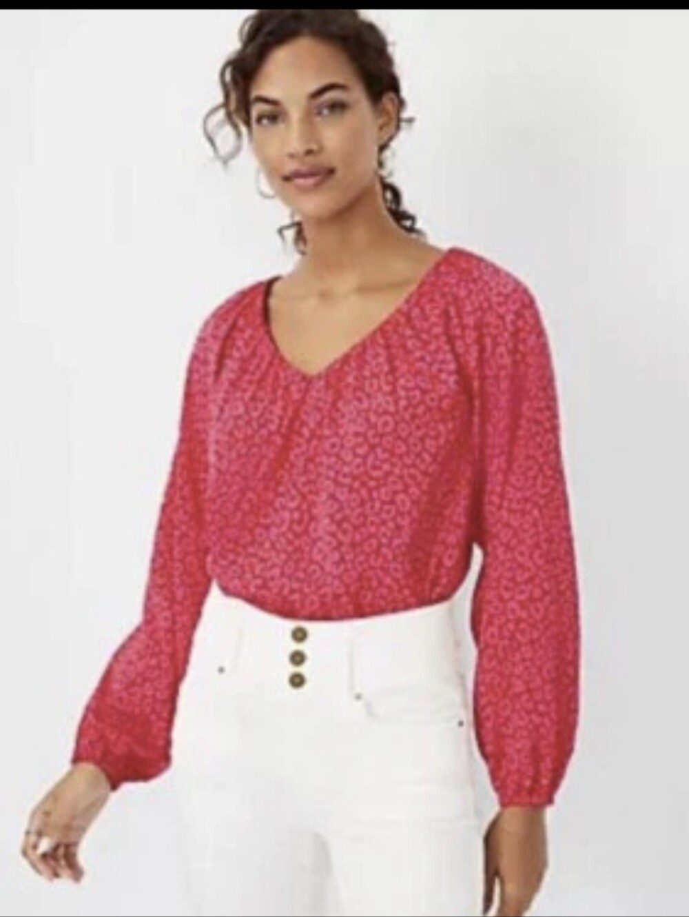 Ann Taylor Pink Leopard Print Long Sleeve Blouse Size S